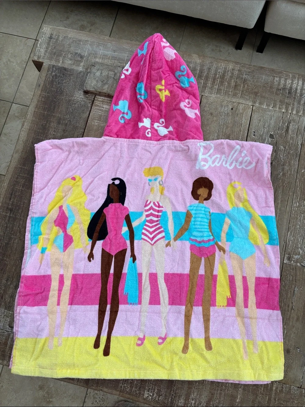 Barbie Beach Towel Hooded Cover-up -Never Worn/Rainbow Glitter Sunscreen -New